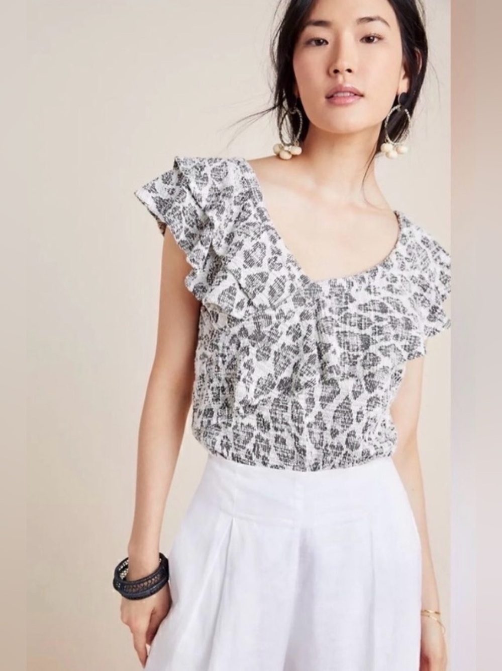 Anthropologie DOLAN Savannah Textured Knit Leopard Print Top